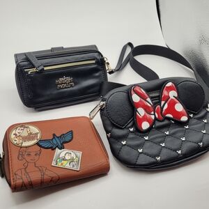 Loungefly Black and Brown Disney Clutches with Red Bow